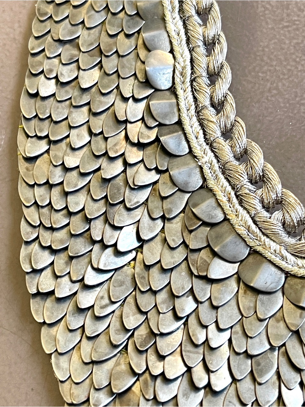 Vintage Cleopatra-Style Handmade Bib Necklace Handwoven Silver Tone Scales - Picture 6 of 9